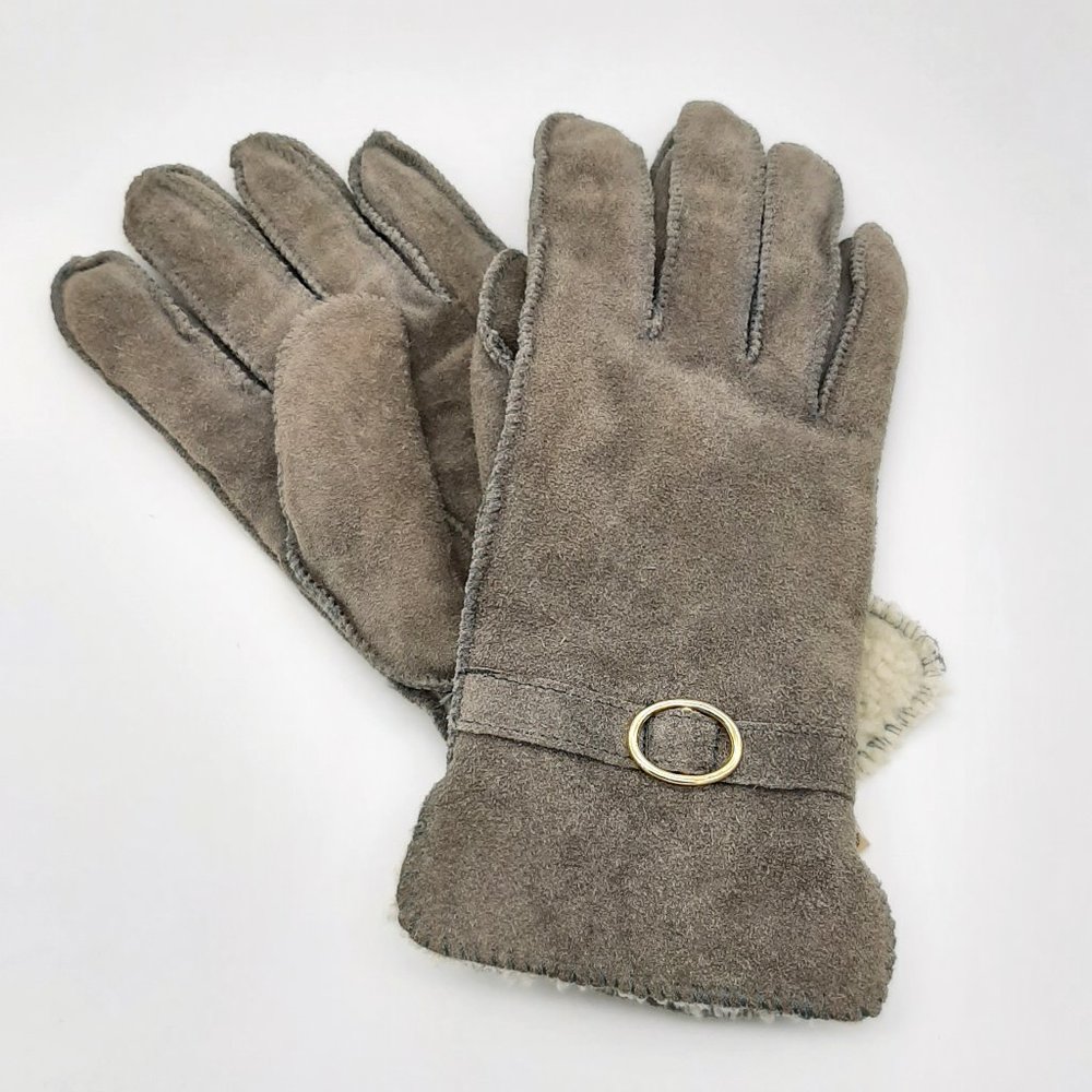 VTG Berman's Women's Taupe Gray Leather Faux Shearling Gloves
